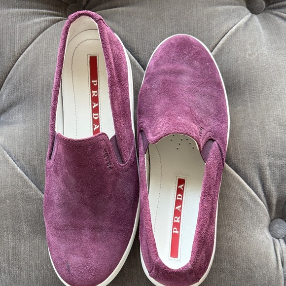 Prada Plum Suede Slip-On Shoes size 36/ with dust bag. Possible shoe box too!